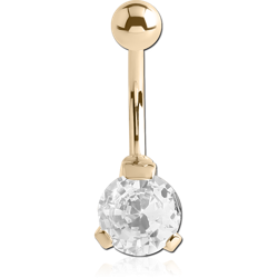 GOLD PVD 18K COATED SURGICAL STEEL GRADE 316L ROUND PRONG SET 8MM CZ JEWELED NAVEL BANANA