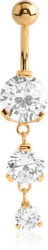 316L GOLD PVD 18K COATED SURGICAL STEEL GRADE 316L TRIPLE ROUND CZ JEWELED WITH DANGLING NAVEL BANANA