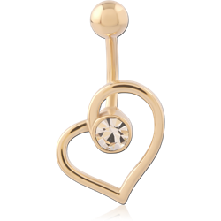 GOLD PVD 18K COATED SURGICAL STEEL GRADE 316L BANANA OPEN DOUBLE HEART CLEAR GEM