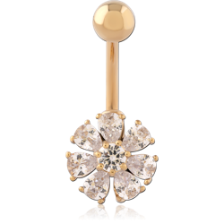 GOLD PVD 18K COATED SURGICAL STEEL GRADE 316L JEWELED NAVEL BANANA