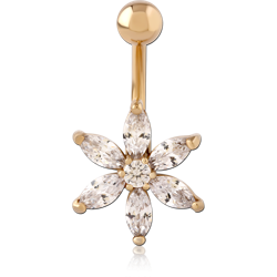 GOLD PVD 18K COATED SURGICAL STEEL GRADE 316L JEWELED NAVEL BANANA