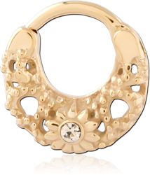 GOLD PVD 18K COATED SURGICAL STEEL GRADE 316L JEWELED HINGED SEPTUM CLICKER