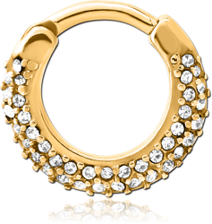 GOLD PVD 18K COATED SURGICAL STEEL GRADE 316L ROUND JEWELED HINGED SEPTUM CLICKER