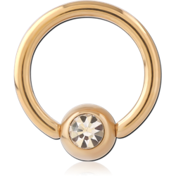 GOLD PVD 18K COATED TITANIUM ALLOY PREMIUM CRYSTAL JEWELED BALL CLOSURE RING