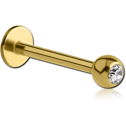 GOLD PVD 18K COATED TITANIUM ALLOY MICRO LABRET WITH OPTIMA CRYSTAL BALL
