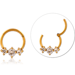 Gold PVD Coated Surgical Steel Grade 316L Round Jeweled Hinged Segment Ring