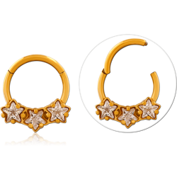 316L Gold PVD Coated Surgical Steel Grade 316L Hinged Segment Ring Triple Star Gems