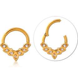 Gold PVD Coated Surgical Steel Grade 316L Jeweled Hinged Segment Ring