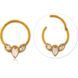 Gold PVD Coated Surgical Steel Grade 316L Jeweled Hinged Segment Ring