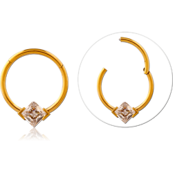 Gold PVD Coated Surgical Steel Grade 316L Jeweled Hinged Segment Ring