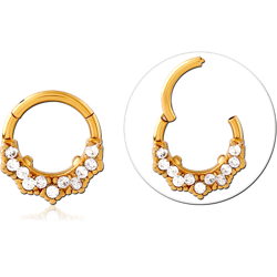 Gold PVD Coated Surgical Steel Grade 316L Round Jeweled Hinged Segment Ring