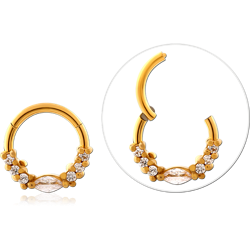 Gold PVD Coated Surgical Steel Grade 316L Jeweled Hinged Segment Ring