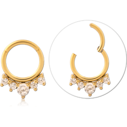 316L Gold PVD Coated Surgical Steel Grade 316L Hinged Segment Ring Graduated Round and Pear Gems