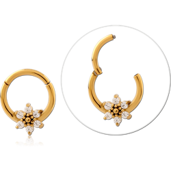 Gold PVD Coated Surgical Steel Grade 316L Round Jeweled Hinged Segment Ring Special New Design