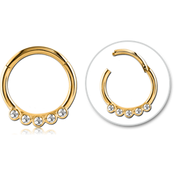GOLD PVD COATED SURGICAL STEEL GRADE 316L ROUND JEWELED HINGED SEPTUM RING