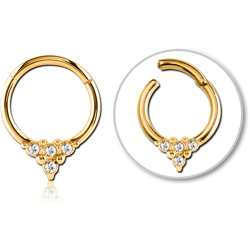 GOLD PVD COATED SURGICAL STEEL GRADE 316L ROUND JEWELED HINGED SEPTUM RING
