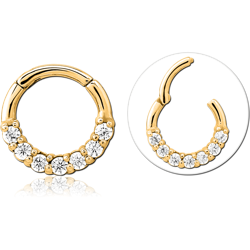 Gold PVD Coated Surgical Steel Grade 316L Jeweled Hinged Septum Ring