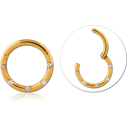 Gold PVD Coated Surgical Steel Grade 316L Jeweled Hinged Segment Ring