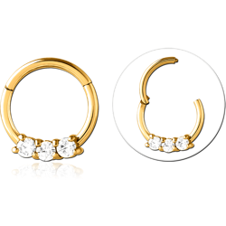 Gold PVD Coated Surgical Steel Grade 316L Round Jeweled Hinged Segment Ring