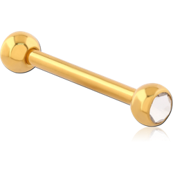 GOLD PVD COATED SURGICAL STEEL GRADE 316L FLAT STONE DOUBLE JEWELED BARBELL
