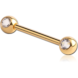 GOLD PVD COATED SURGICAL STEEL GRADE 316L DOUBLE SIDE PREMIUM CRYSTALS JEWELED BARBELL