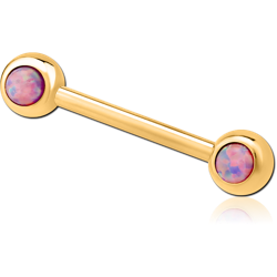 GOLD PVD COATED SURGICAL STEEL GRADE 316L DOUBLE SIDE SYNTHETIC OPAL NIPPLE BARBELL