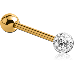 GOLD PVD COATED SURGICAL STEEL GRADE 316L BARBELL WITH ONE EPOXY COATED CRYSTALINE JEWELED BALL