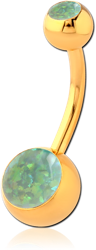 GOLD PVD COATED SURGICAL STEEL GRADE 316L DOUBLE ORGANIC SYNTHETIC OPAL NAVEL BANANA