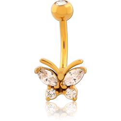 GOLD PVD COATED SURGICAL STEEL GRADE 316L DOUBLE JEWELED NAVEL BANANA