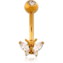 GOLD PVD COATED SURGICAL STEEL GRADE 316L DOUBLE JEWELED NAVEL BANANA