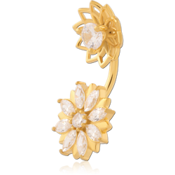 GOLD PVD COATED SURGICAL STEEL GRADE 316L DOUBLE JEWELED NAVEL BANANA