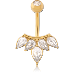 GOLD PVD COATED SURGICAL STEEL GRADE 316L DOUBLE JEWELED NAVEL BANANA