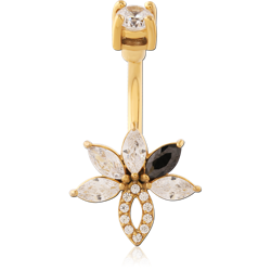 GOLD PVD COATED SURGICAL STEEL GRADE 316L DOUBLE JEWELED NAVEL BANANA