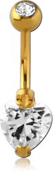 GOLD PVD COATED SURGICAL STEEL GRADE 316L HEART 8MM CZ DOUBLE JEWELED NAVEL BANANA