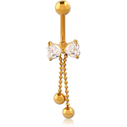 GOLD PVD COATED SURGICAL STEEL GRADE 316L JEWELED BOW NAVEL BANANA