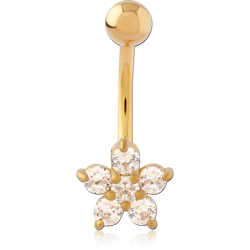 GOLD PVD COTAED SURGICAL STEEL GRADE 316L JEWELED NAVEL BANANA