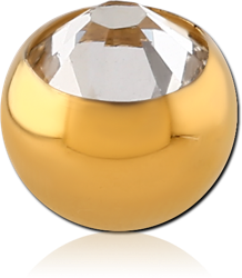GOLD PVD COATED SURGICAL STEEL GRADE 316L FLAT STONE PREMIUM CRYSTAL JEWELED BALL