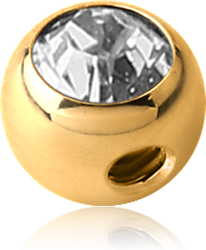 GOLD PVD COATED SURGICAL STEEL GRADE 316L SIDE THREADED PREMIUM CRYSTAL JEWELED BALL