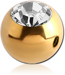 GOLD PVD COATED SURGICAL STEEL GRADE 316L SIDE THREADED PREMIUM CRYSTAL JEWELED MICRO BALL