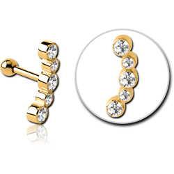 GOLD PVD COATED SURGICAL STEEL GRADE 316L 5 JEWELS TRAGUS MICRO BARBELL