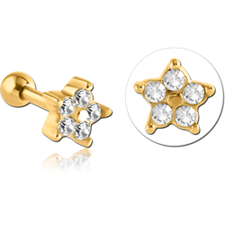 GOLD PVD COATED SURGICAL STEEL GRADE 316L JEWELED TRAGUS MICRO BARBELL