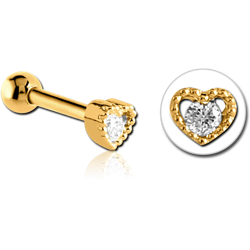 GOLD PVD COATED SURGICAL STEEL GRADE 316L HEART JEWELED TRAGUS MICRO BARBELL