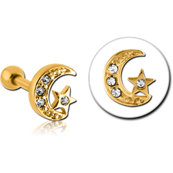 GOLD PVD COATED SURGICAL STEEL GRADE 316L JEWELED TRAGUS MICRO BARBELL