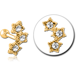 GOLD PVD COATED SURGICAL STEEL GRADE 316L JEWELED TRAGUS MICRO BARBELL