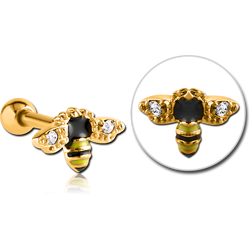 GOLD PVD COATED SURGICAL STEEL GRADE 316L JEWELED TRAGUS MICRO BARBELL WITH ENAMEL