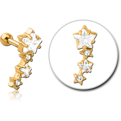 GOLD PVD COATED SURGICAL STEEL GRADE 316L JEWELED TRAGUS MICRO BARBELL - STARS