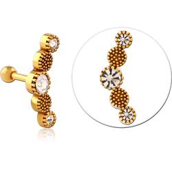 GOLD PVD COATED SURGICAL STEEL GRADE 316L JEWELED TRAGUS MICRO BARBELL