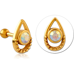 GOLD PVD COATED SURGICAL STEEL GRADE 316L JEWELED TRAGUS MICRO BARBELL