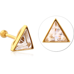GOLD PVD COATED SURGICAL STEEL GRADE 316L JEWELED TRAGUS MICRO BARBELL - TRIANGLE