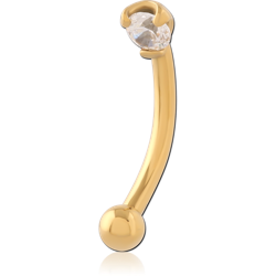 GOLD PVD COATED SURGICAL STEEL GRADE 316L JEWELED 2.5MM ROUND PRONG SET FANCY CURVED MICRO BARBELL